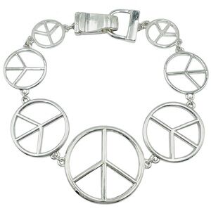 Peace Sign Silver Tone Magnetic Clasp Bracelet